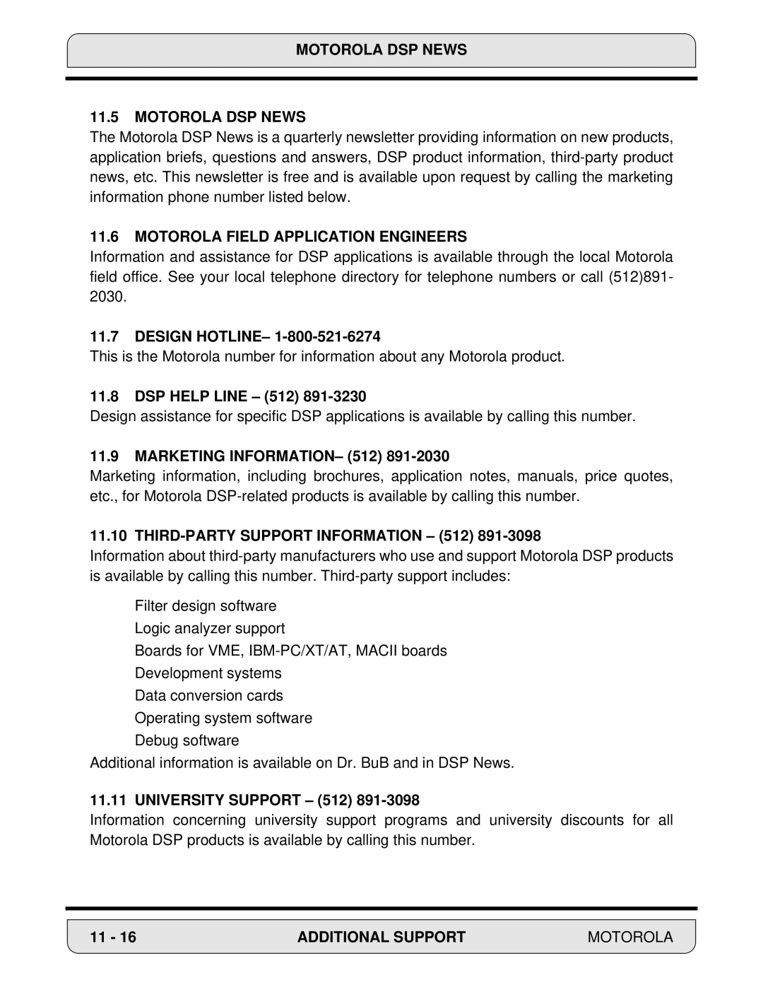 Motorola 24-Bit Digital Signal Processor, DSP56000 manual Motorola DSP News, Motorola Field Application Engineers 