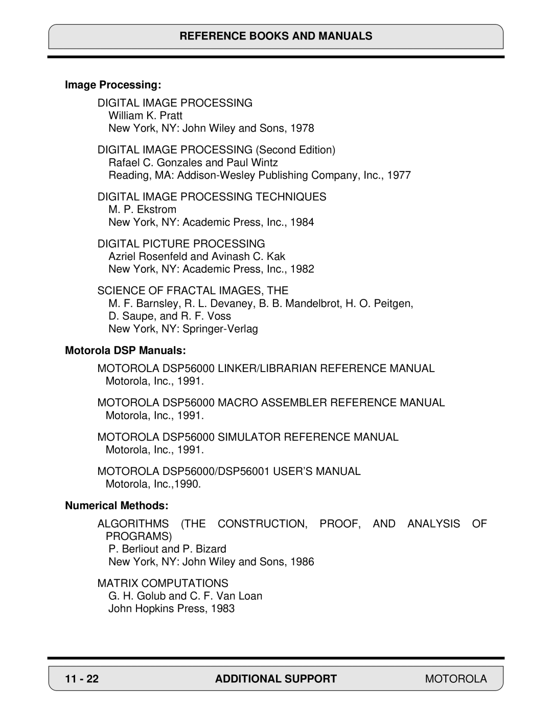 Motorola 24-Bit Digital Signal Processor, DSP56000 manual Motorola DSP Manuals, Numerical Methods 