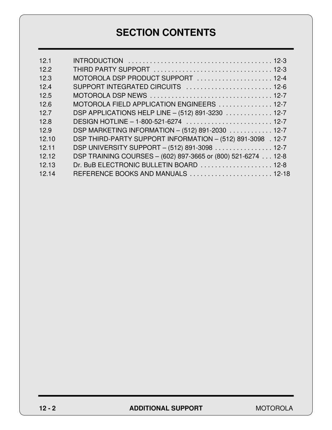 Motorola 24-Bit Digital Signal Processor, DSP56000 manual Section Contents 