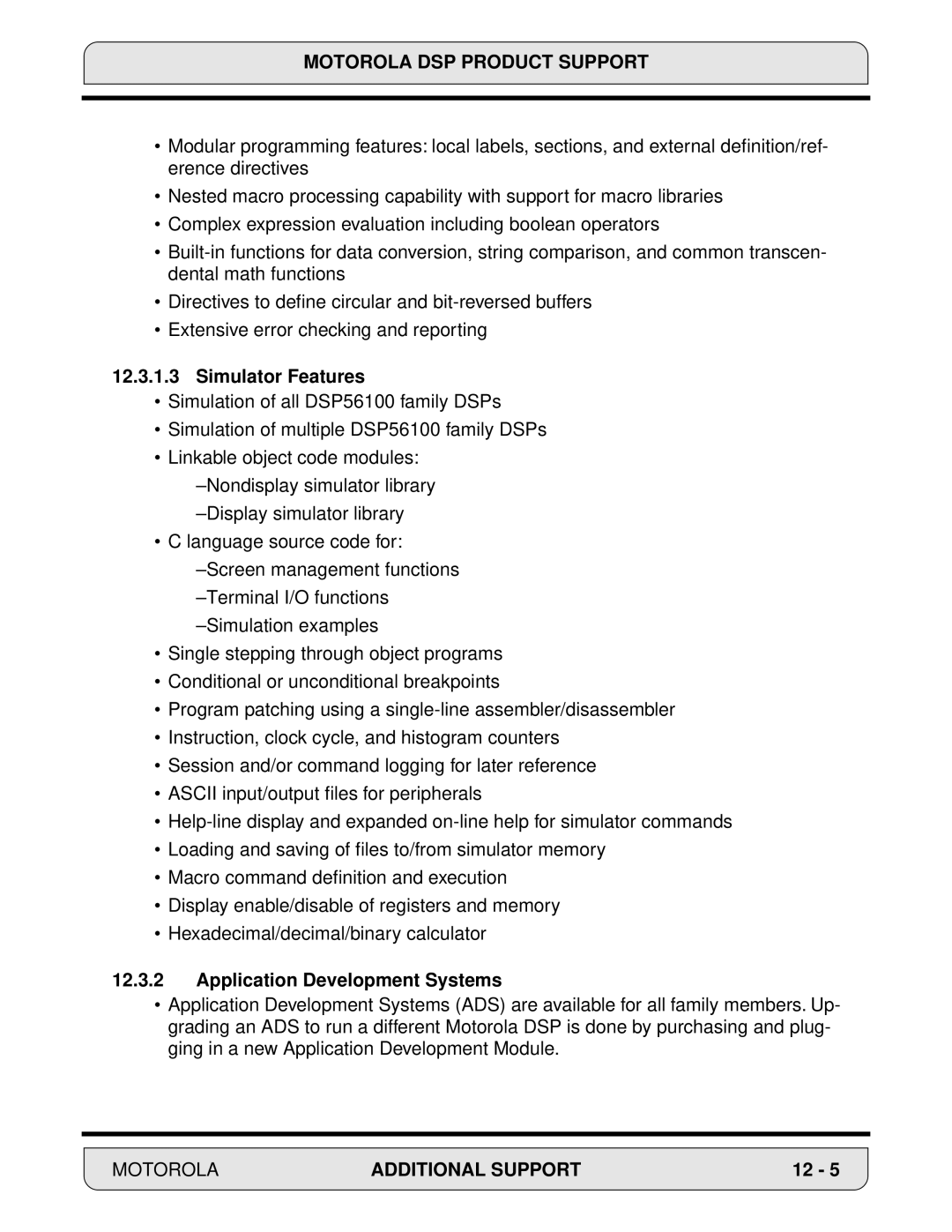 Motorola DSP56000, 24-Bit Digital Signal Processor manual Simulator Features, Application Development Systems 