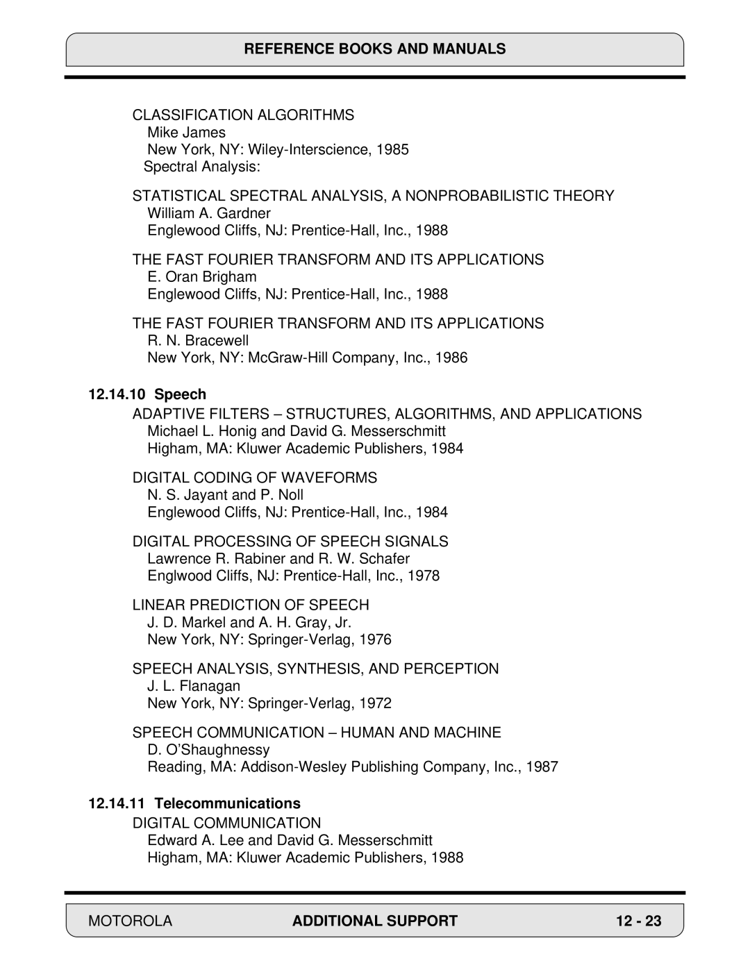 Motorola DSP56000 manual Classification Algorithms, Statistical Spectral ANALYSIS, a Nonprobabilistic Theory 