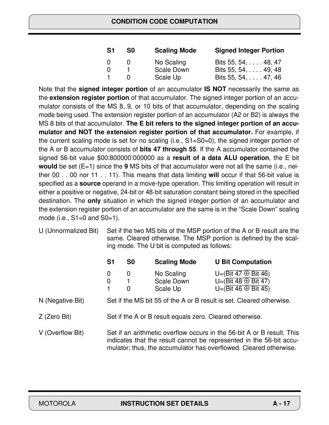 Motorola DSP56000, 24-Bit Digital Signal Processor manual Scaling Mode Signed Integer Portion, Scaling Mode Bit Computation 