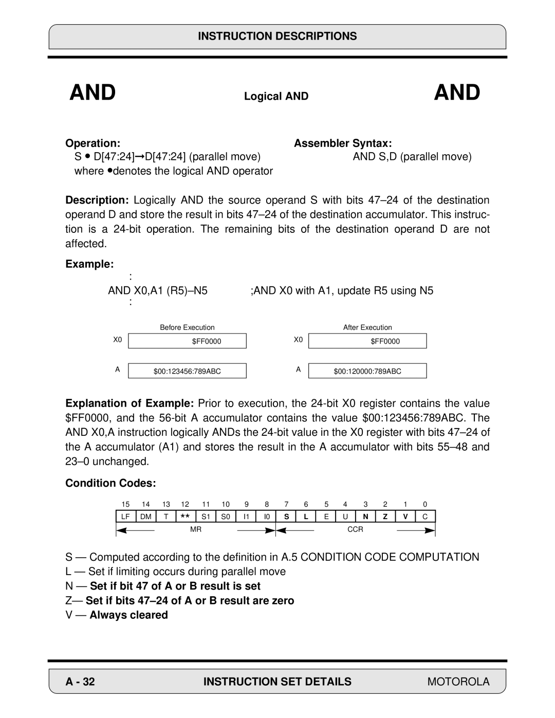 Motorola 24-Bit Digital Signal Processor, DSP56000 manual Logical Operation Assembler Syntax 