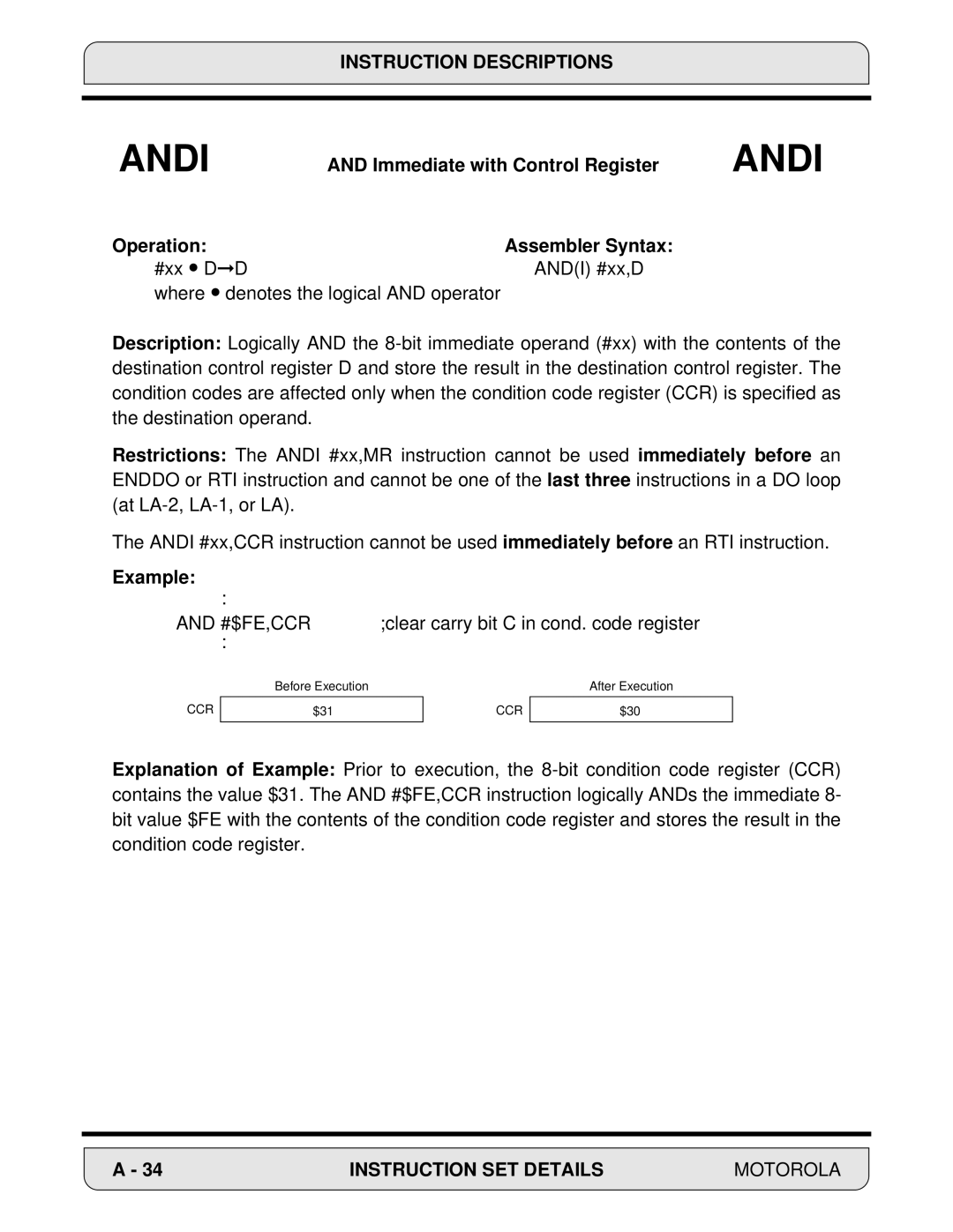 Motorola 24-Bit Digital Signal Processor, DSP56000 manual Immediate with Control Register, Operation Assembler Syntax 