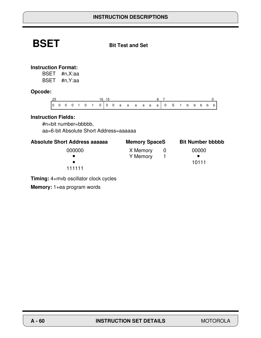 Motorola 24-Bit Digital Signal Processor, DSP56000 manual 0 0 1 0 1 A a 1 b b b b b 