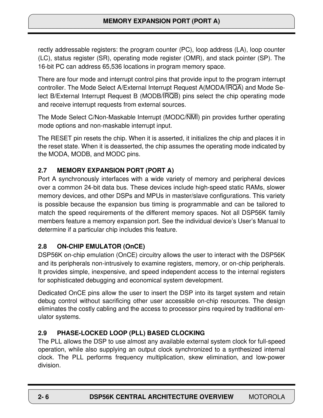 Motorola 24-Bit Digital Signal Processor, DSP56000 manual Memory Expansion Port Port a, ON-CHIP Emulator OnCE 