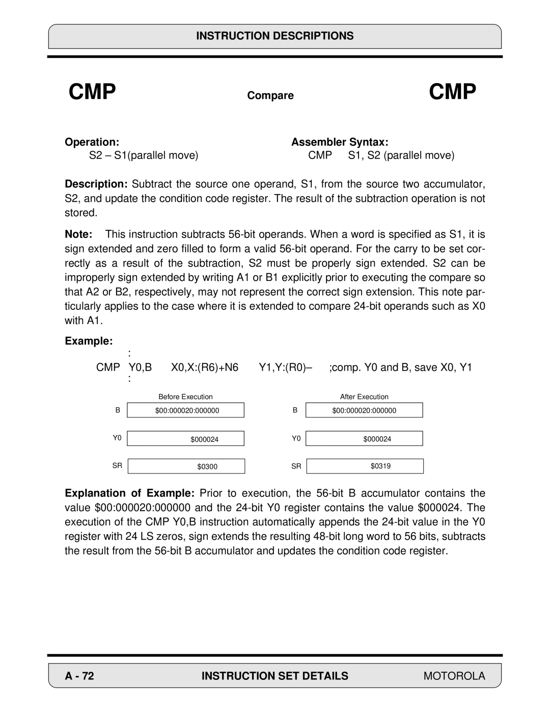 Motorola 24-Bit Digital Signal Processor, DSP56000 manual Compare 