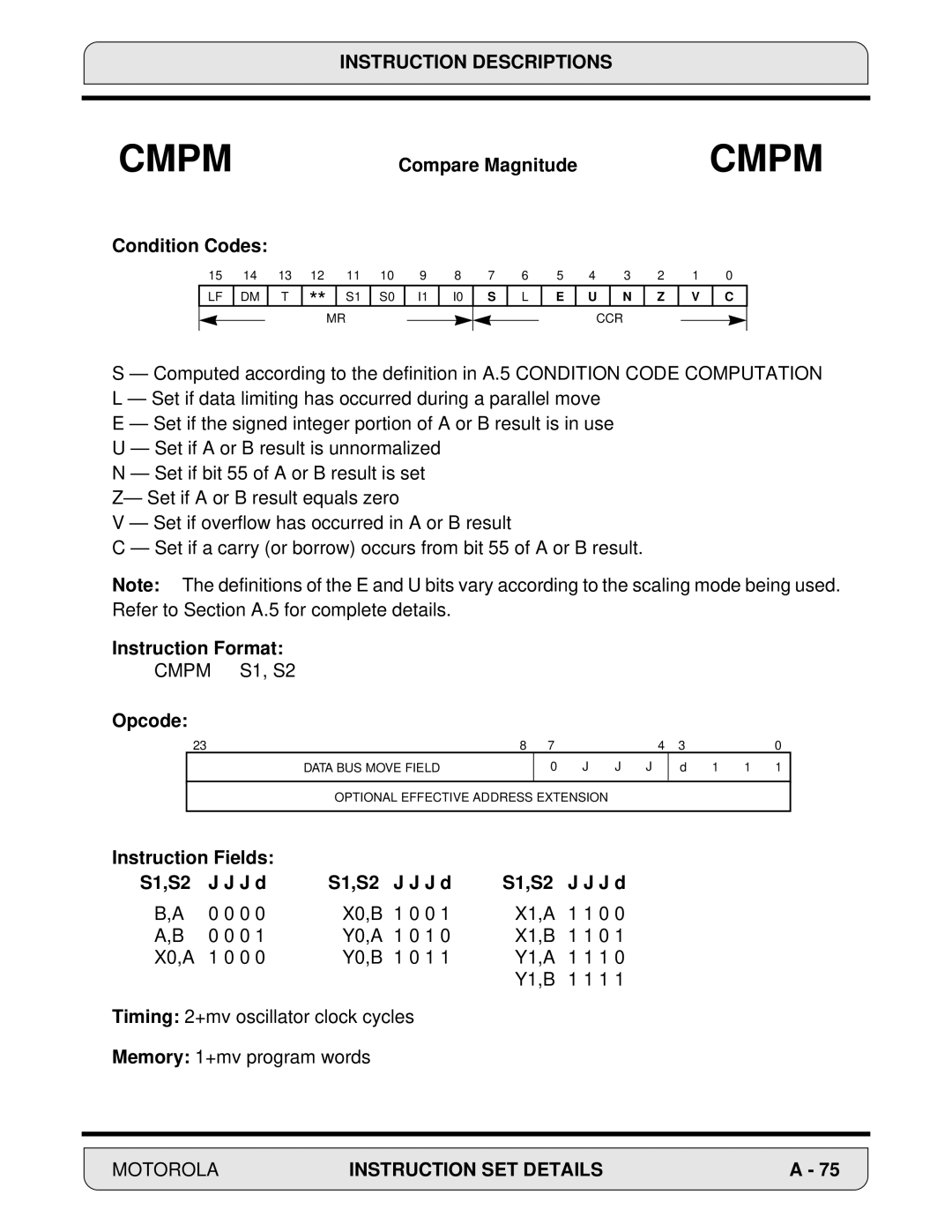 Motorola DSP56000, 24-Bit Digital Signal Processor manual Cmpm S1, S2 