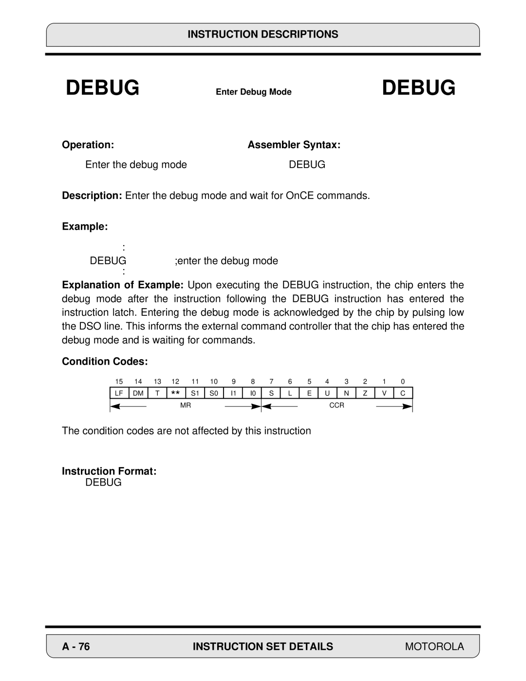 Motorola 24-Bit Digital Signal Processor, DSP56000 manual Debug 