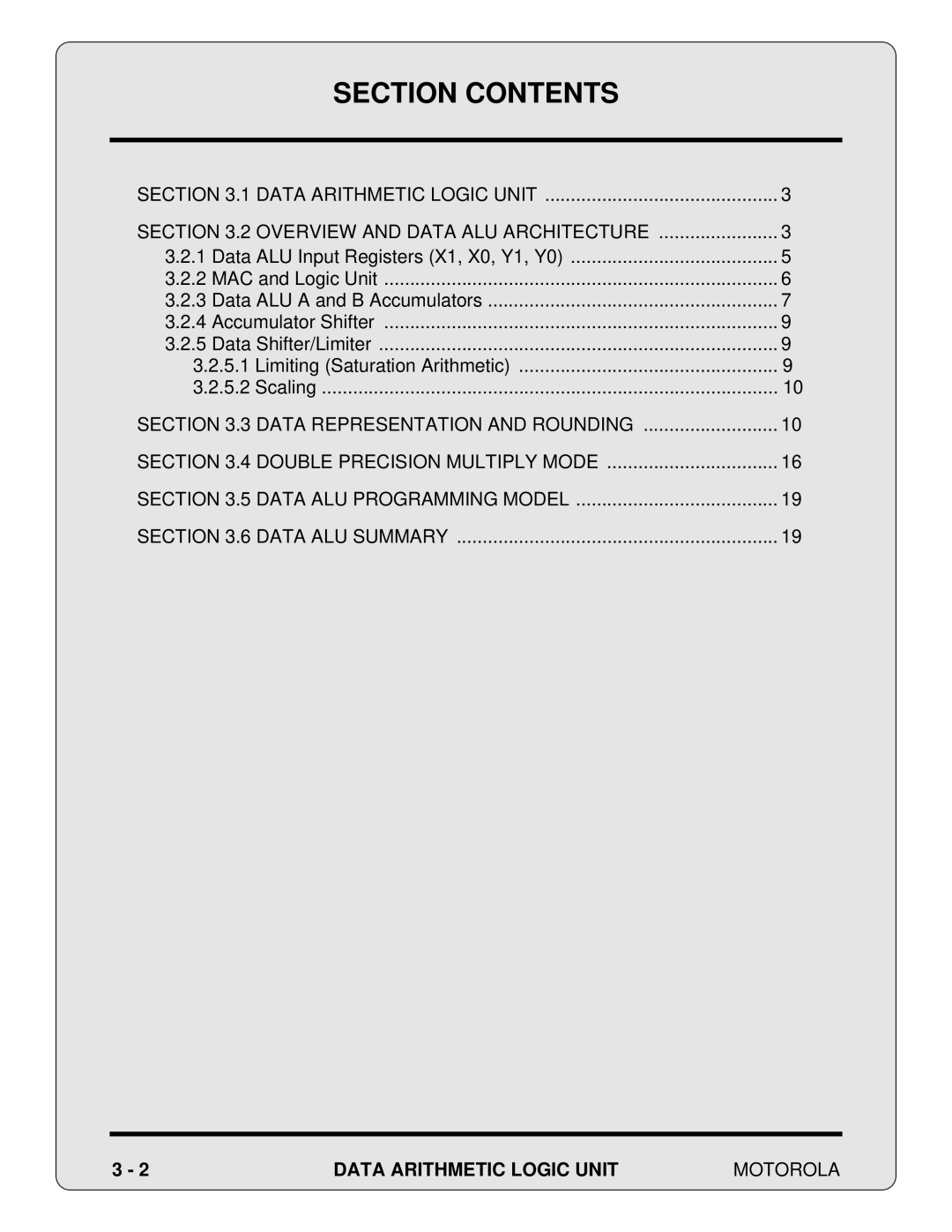 Motorola 24-Bit Digital Signal Processor, DSP56000 manual Data Arithmetic Logic Unit Motorola 