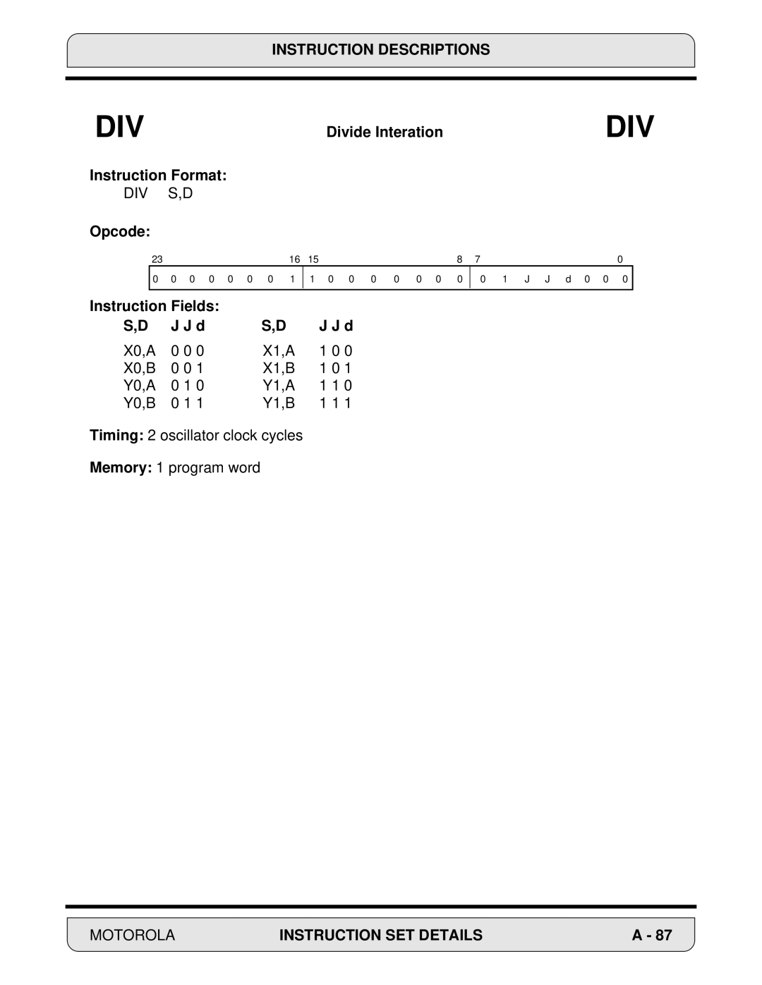 Motorola DSP56000, 24-Bit Digital Signal Processor manual 0 0 0 0 0 J d 0 0 