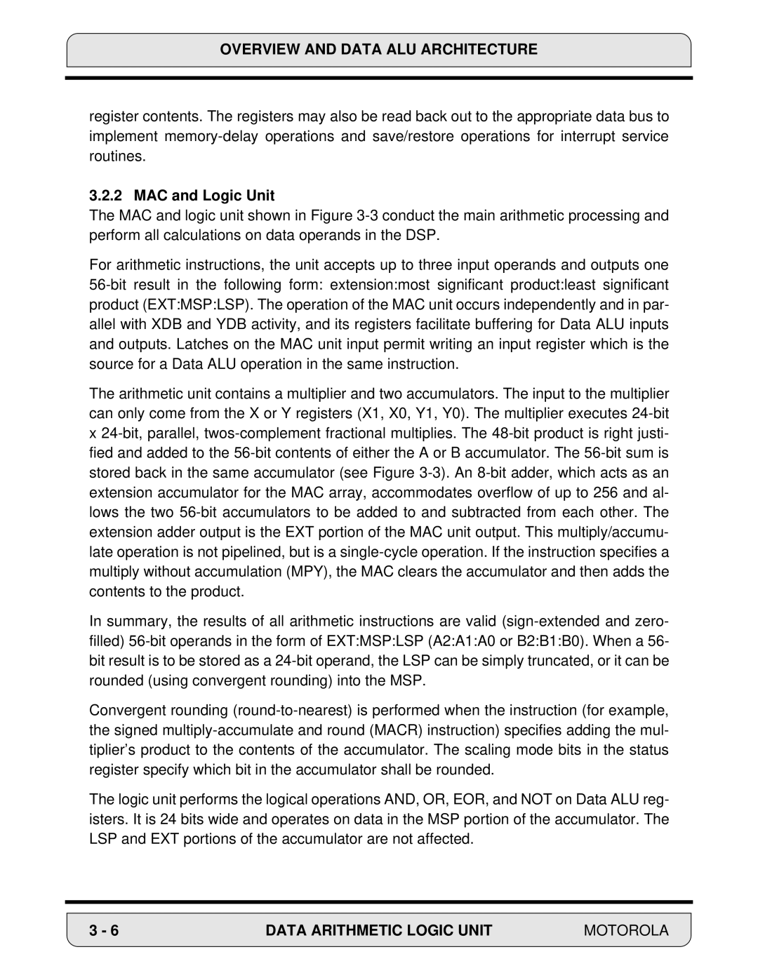 Motorola 24-Bit Digital Signal Processor, DSP56000 manual MAC and Logic Unit 