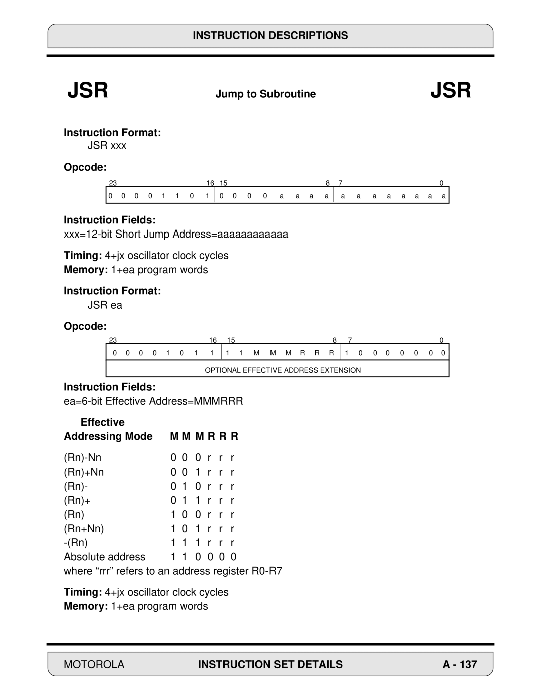 Motorola DSP56000, 24-Bit Digital Signal Processor manual Jsr 