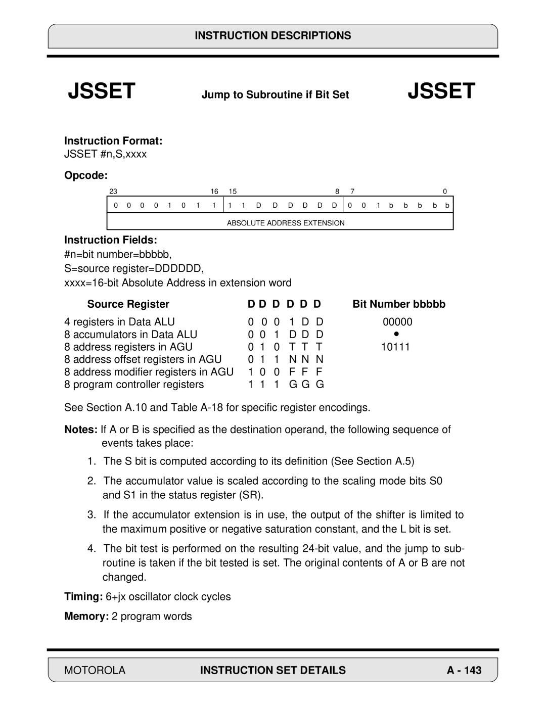 Motorola DSP56000, 24-Bit Digital Signal Processor manual Jsset #n,S,xxxx 