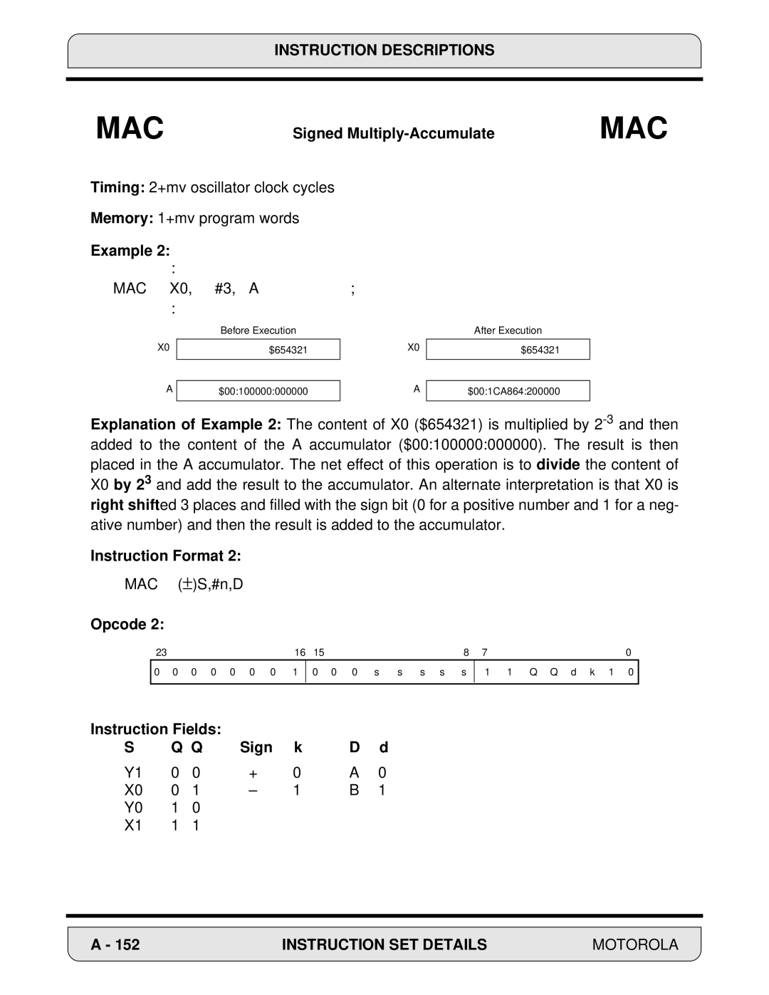 Motorola 24-Bit Digital Signal Processor, DSP56000 manual Instruction Fields Sign 