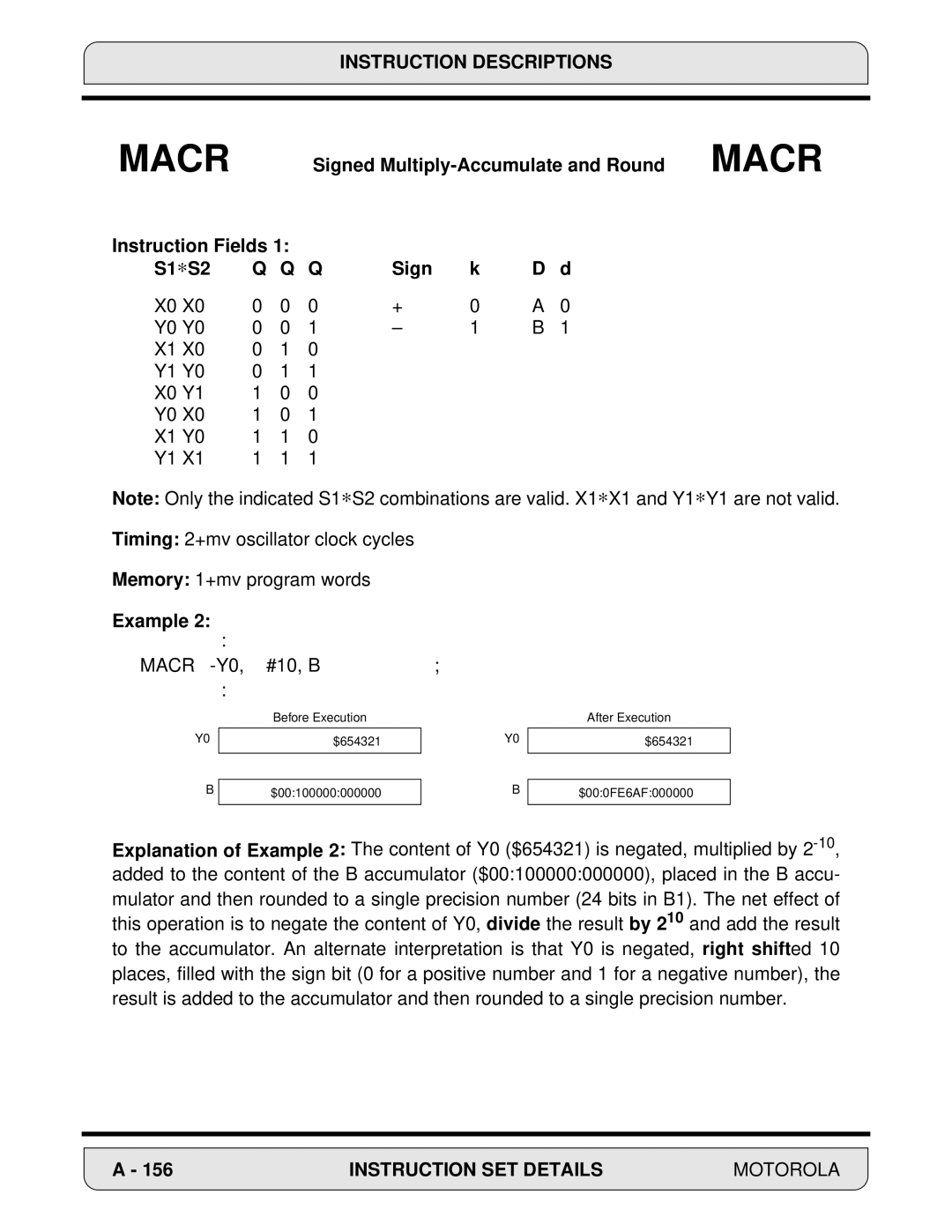 Motorola 24-Bit Digital Signal Processor, DSP56000 manual Macr -Y0 #10, B 