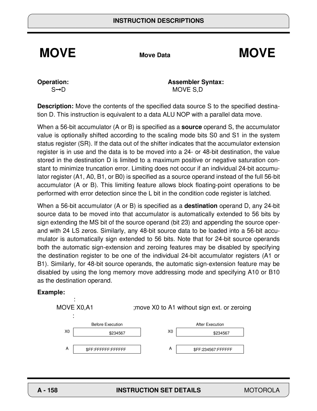 Motorola 24-Bit Digital Signal Processor, DSP56000 manual Move Data, Move S,D 