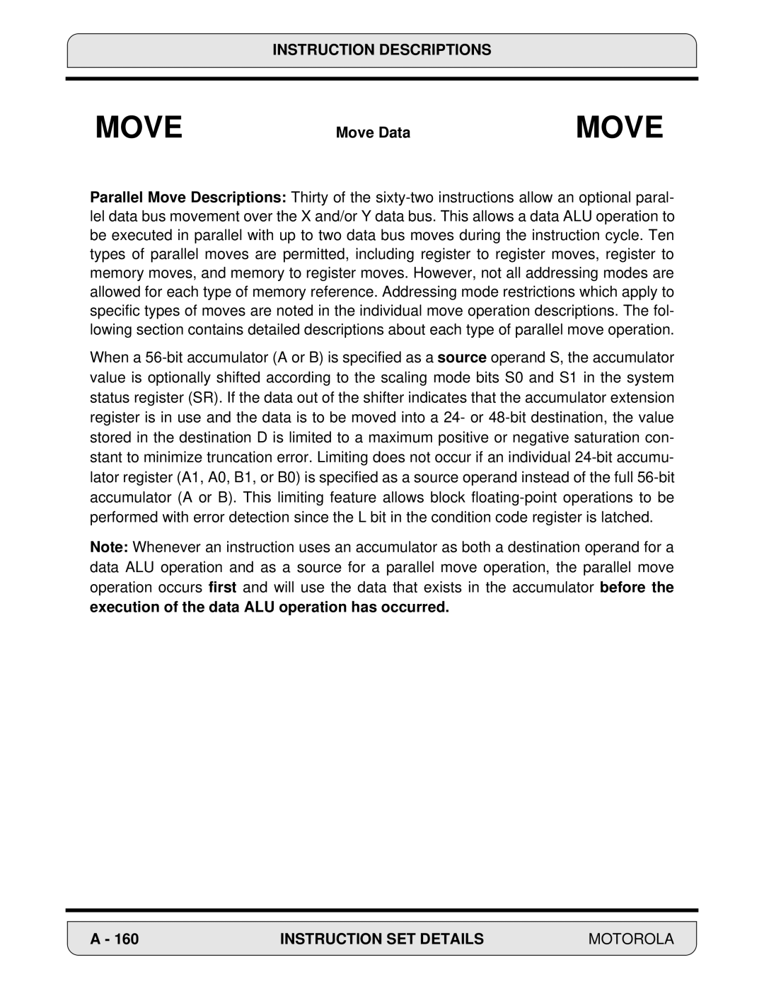 Motorola 24-Bit Digital Signal Processor, DSP56000 manual Move 