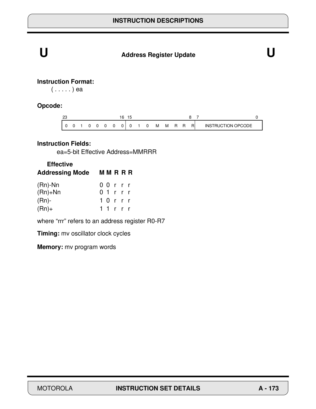 Motorola DSP56000, 24-Bit Digital Signal Processor manual Address Register Update, R R R 