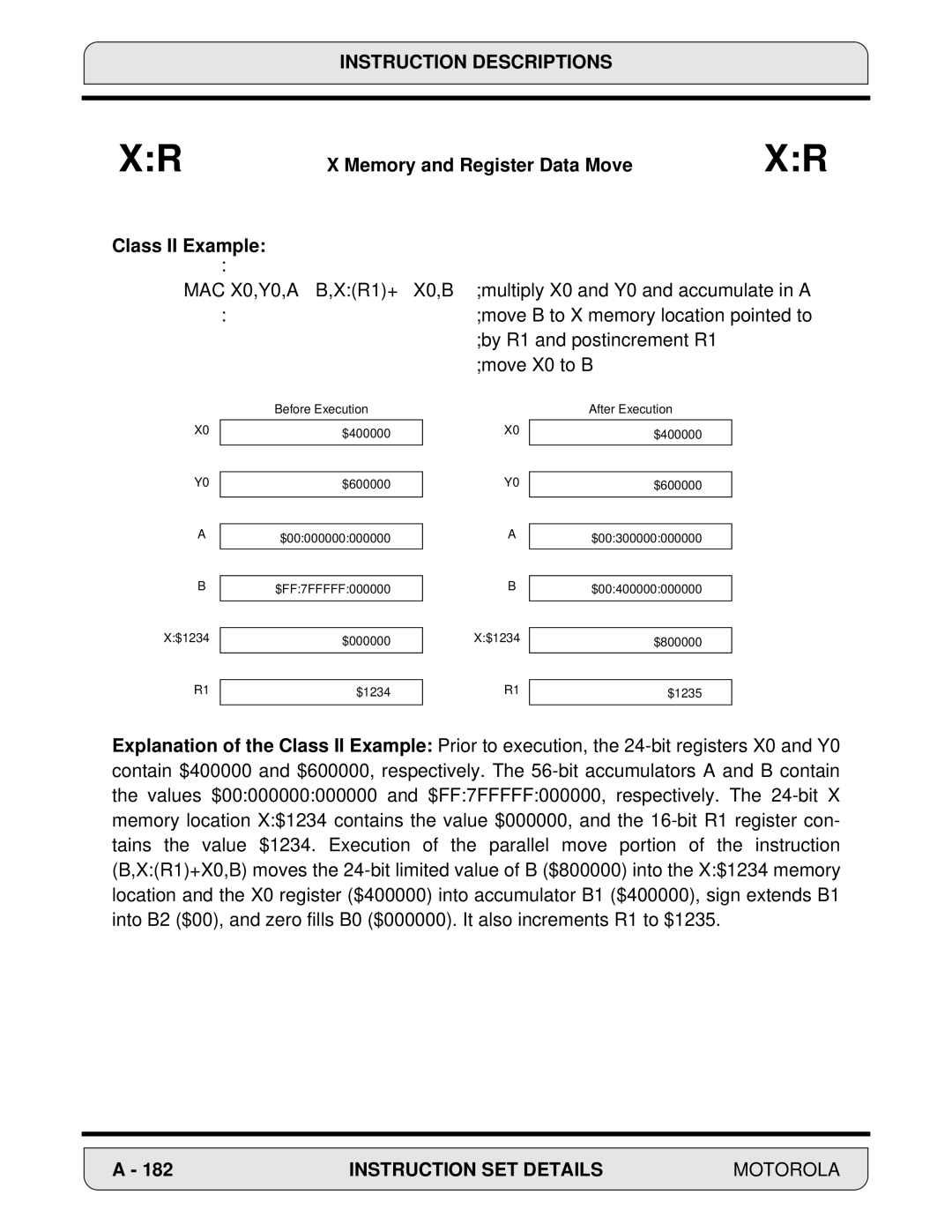 Motorola 24-Bit Digital Signal Processor, DSP56000 manual Memory and Register Data Move Class II Example 