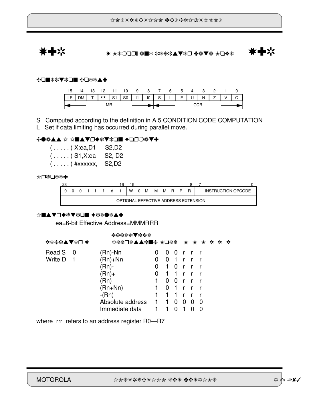 Motorola DSP56000 manual Memory and Register Data Move Condition Codes, Class I Instruction Format, R R 