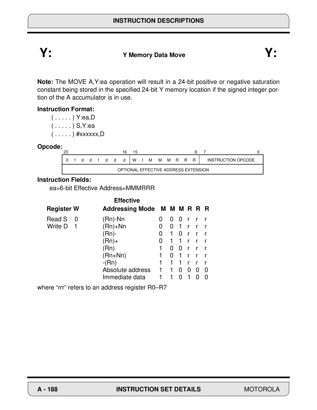 Motorola 24-Bit Digital Signal Processor, DSP56000 manual Yea,D #xxxxxx,D 