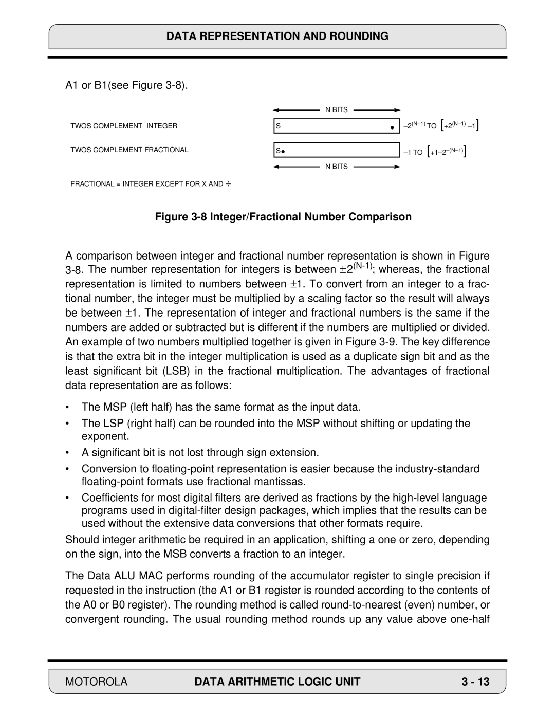 Motorola DSP56000, 24-Bit Digital Signal Processor manual Integer/Fractional Number Comparison 