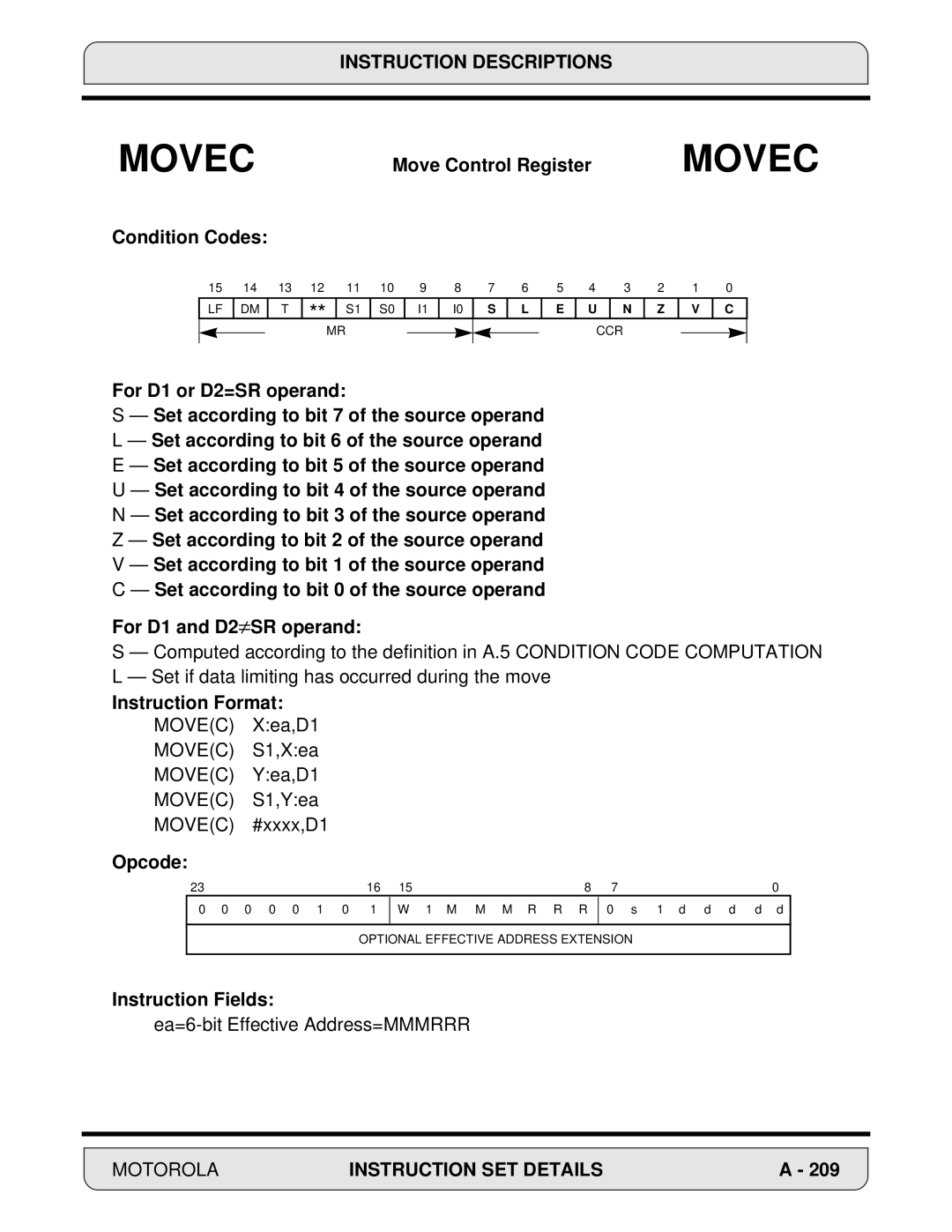 Motorola DSP56000, 24-Bit Digital Signal Processor manual 2316 158 0 0 0 1 0 1 W 1 M M M R R R 0 s 1 d d d d d 