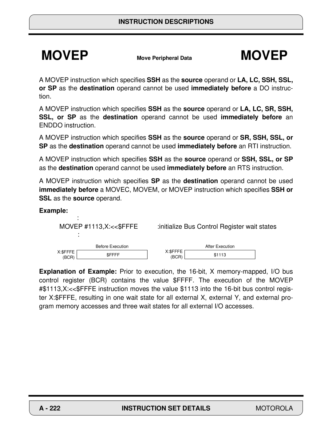 Motorola 24-Bit Digital Signal Processor, DSP56000 manual $Fffe Bcr 