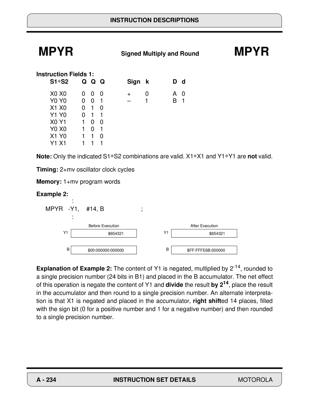 Motorola 24-Bit Digital Signal Processor, DSP56000 manual Instruction Fields S1∗S2 Q Q Q Sign k 