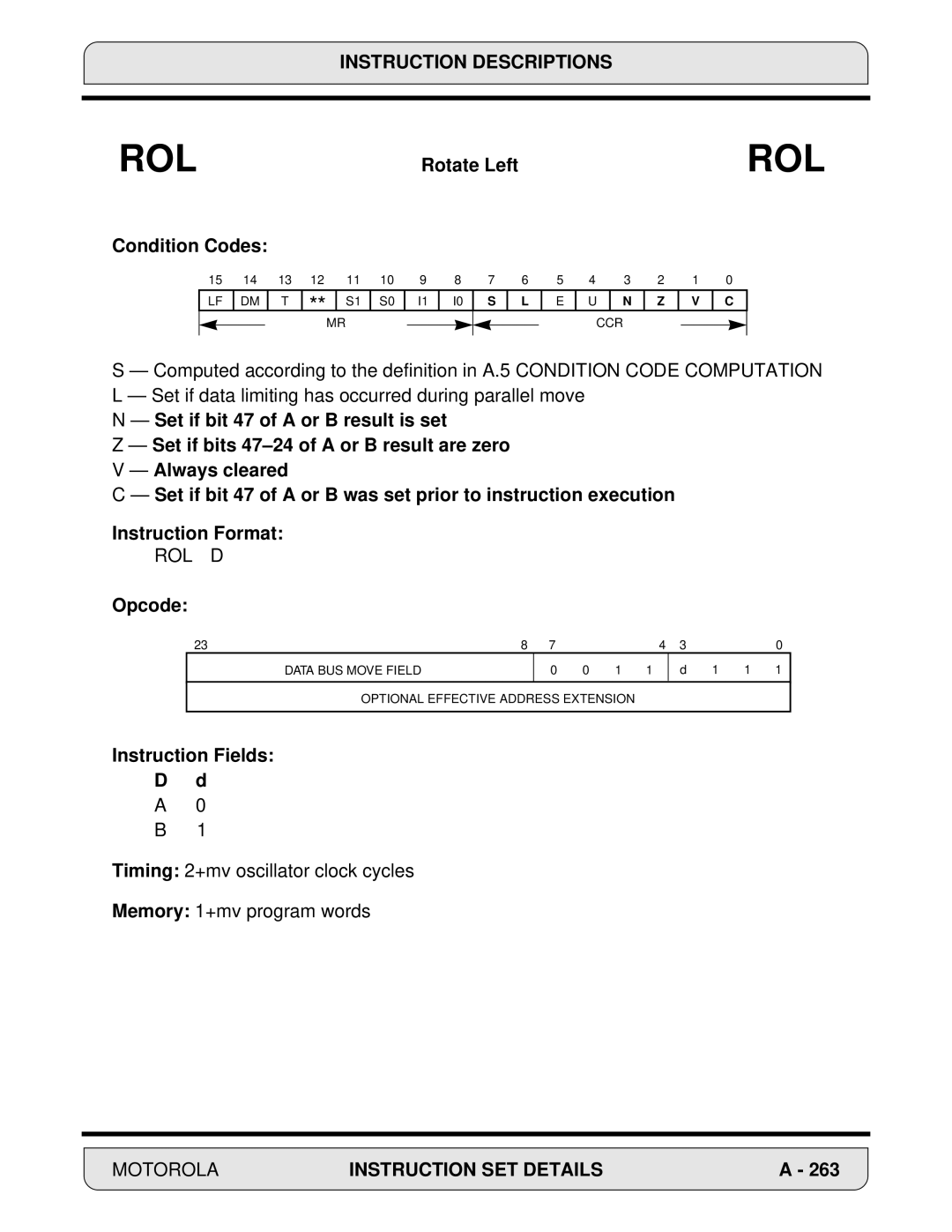 Motorola DSP56000, 24-Bit Digital Signal Processor manual Opcode 