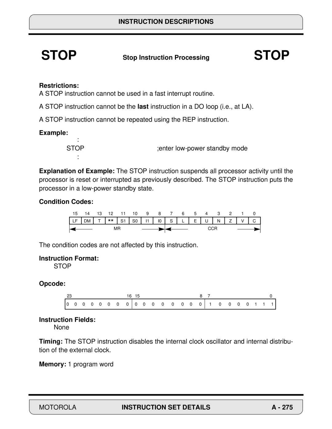 Motorola DSP56000, 24-Bit Digital Signal Processor manual Restrictions, Example 