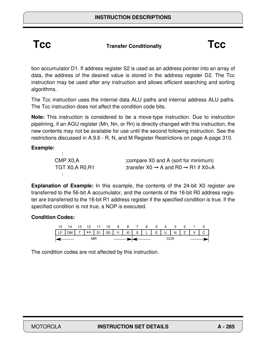 Motorola DSP56000, 24-Bit Digital Signal Processor manual Example, CMP X0,A 