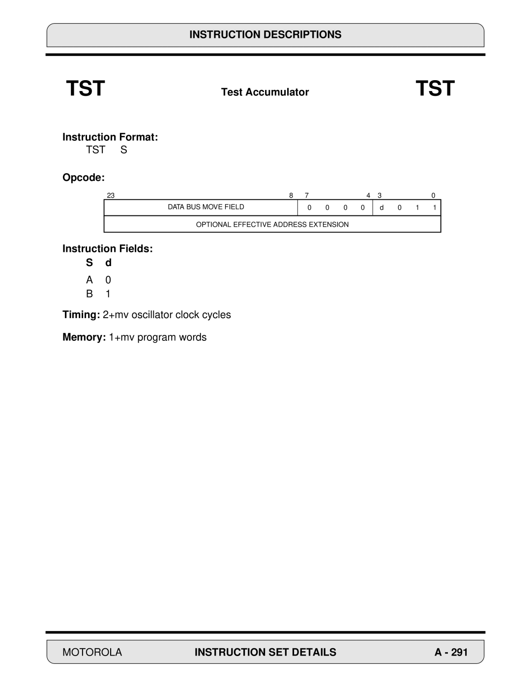 Motorola DSP56000, 24-Bit Digital Signal Processor manual Tst S 