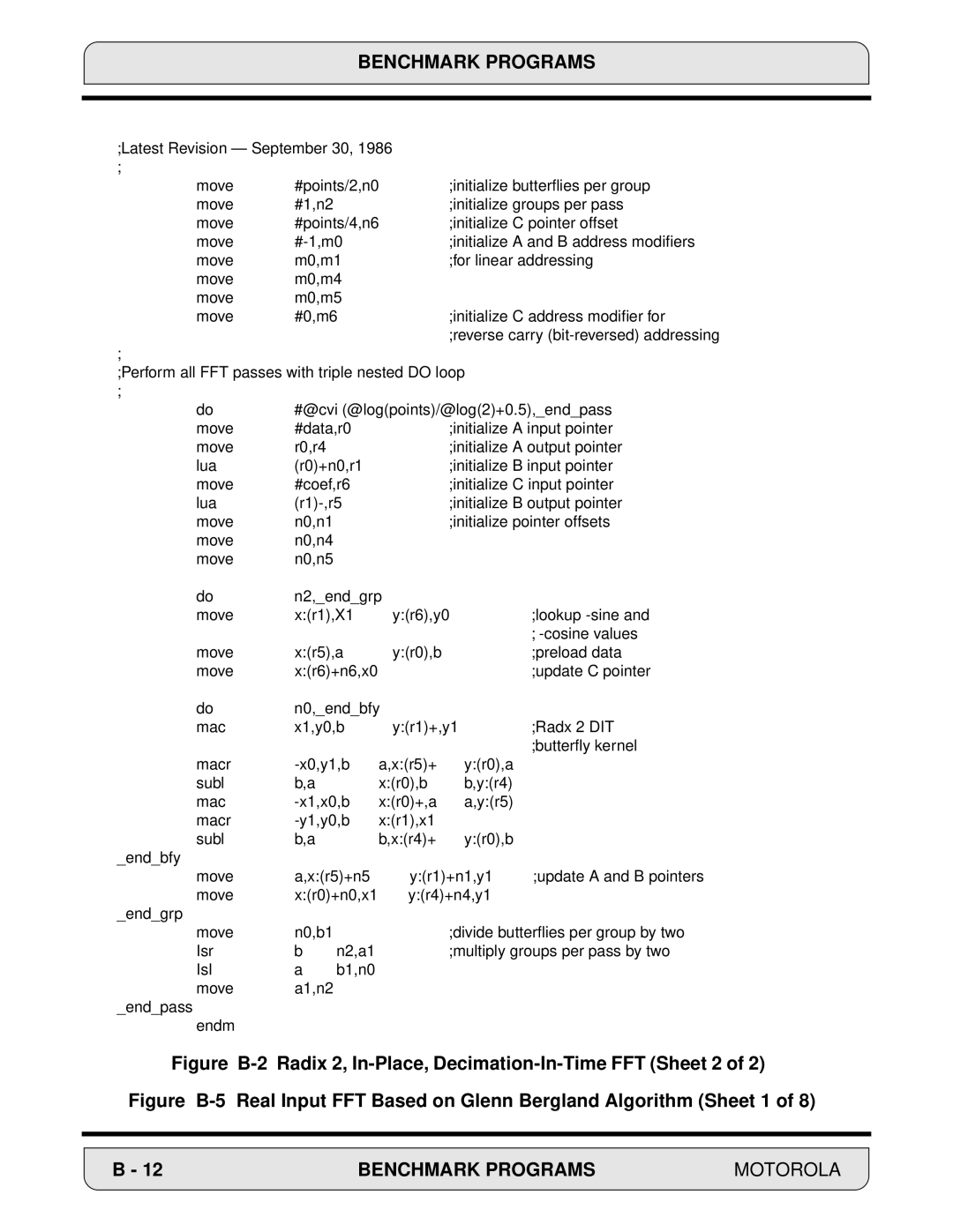 Motorola DSP56000, 24-Bit Digital Signal Processor manual Benchmark Programs 