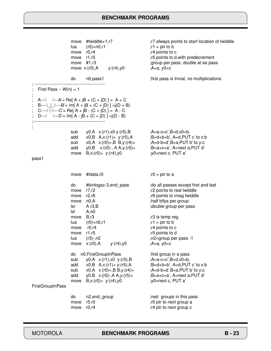 Motorola 24-Bit Digital Signal Processor, DSP56000 manual Benchmark Programs 