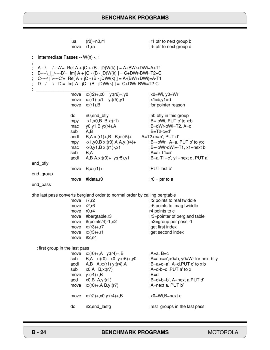 Motorola DSP56000, 24-Bit Digital Signal Processor manual Benchmark Programs 