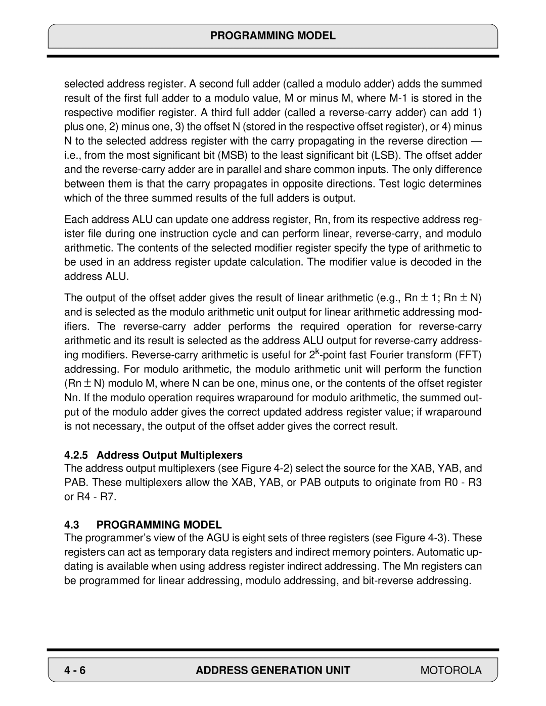 Motorola 24-Bit Digital Signal Processor, DSP56000 manual Programming Model, Address Output Multiplexers 