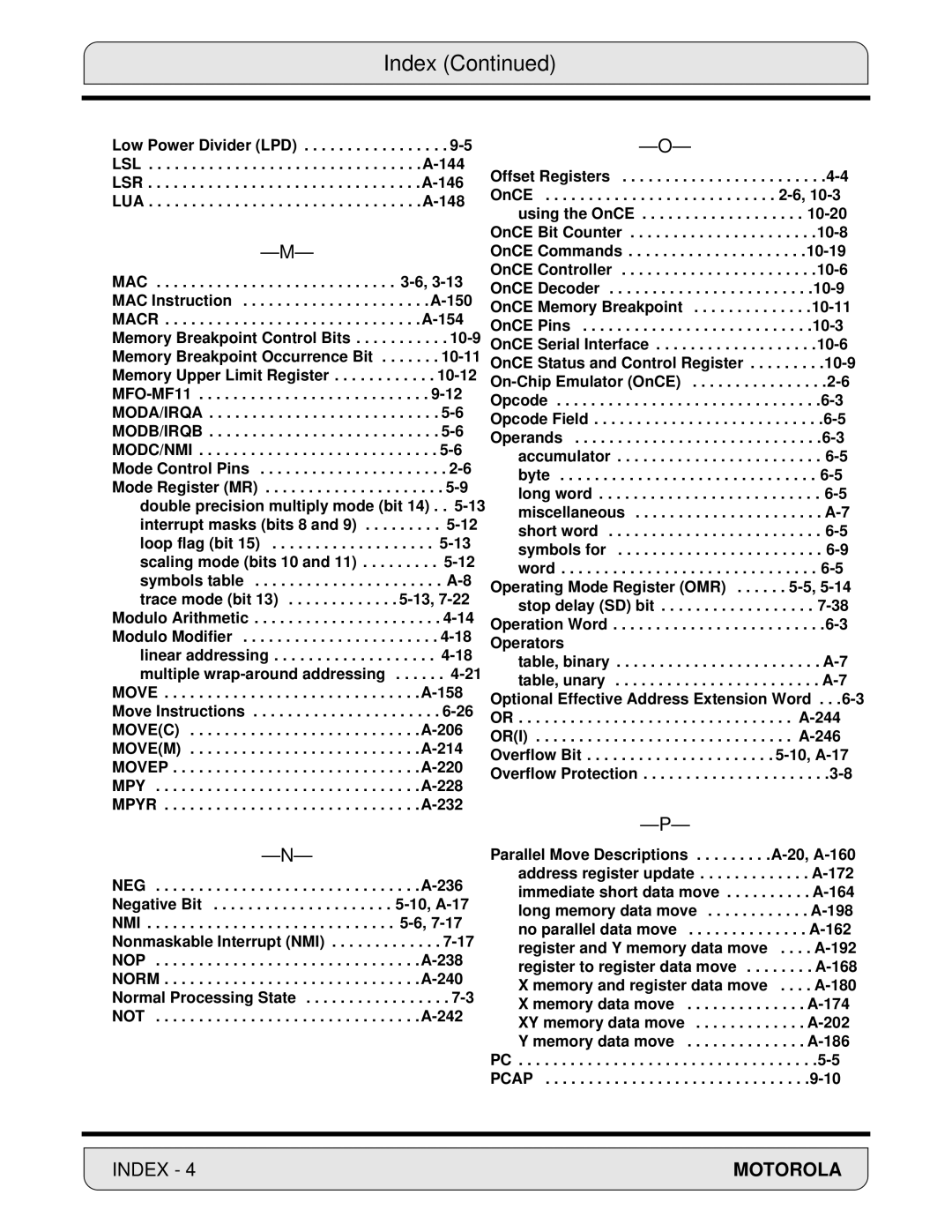 Motorola DSP56000, 24-Bit Digital Signal Processor manual Index 