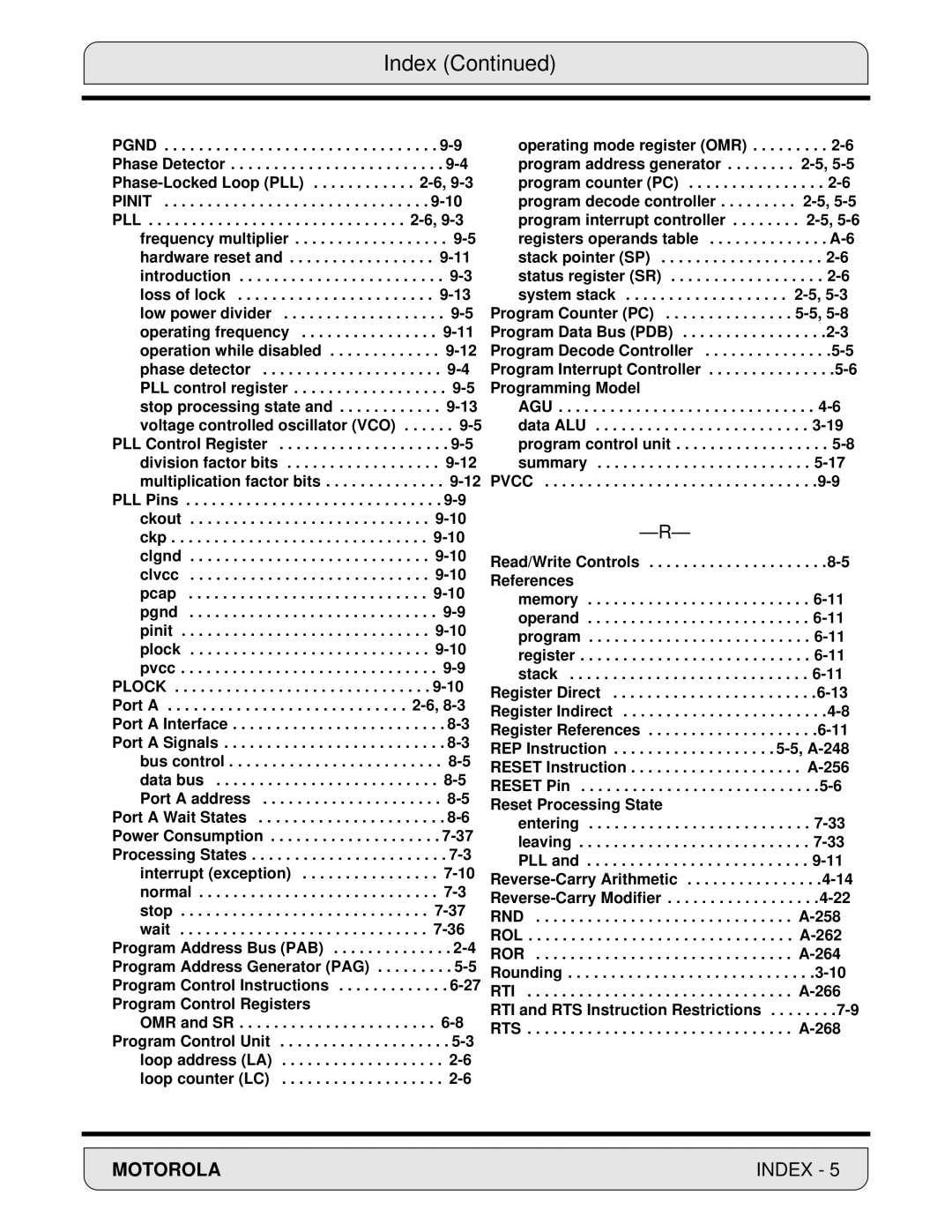 Motorola 24-Bit Digital Signal Processor, DSP56000 manual AGU -6 data ALU -19 program control unit -8 summary -17 Pvcc 