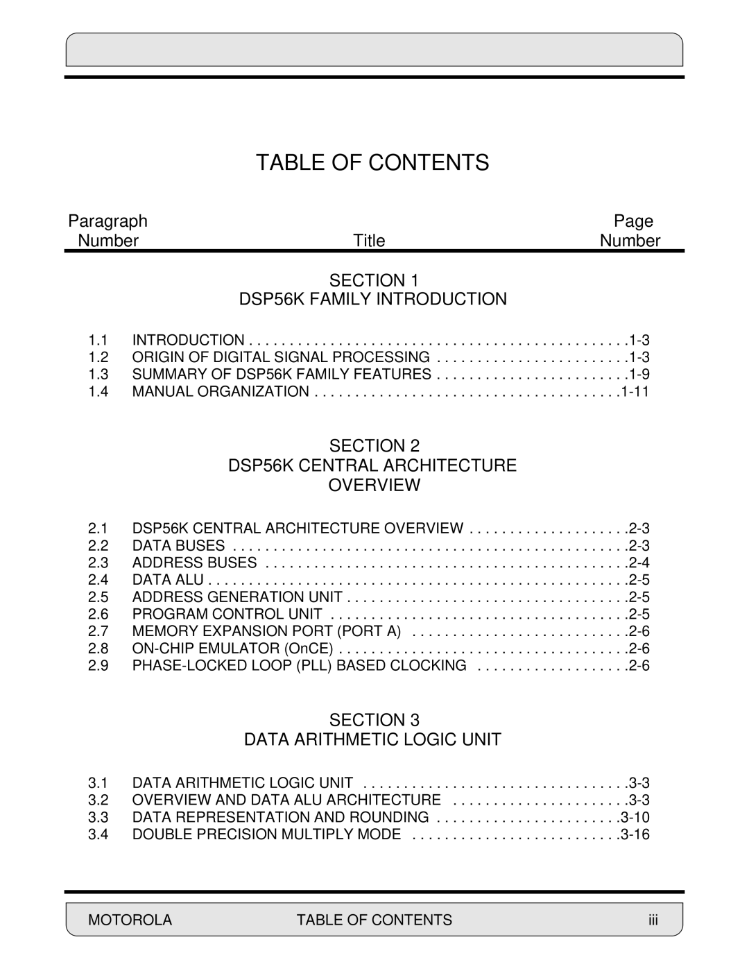 Motorola DSP56000, 24-Bit Digital Signal Processor manual Table of Contents 