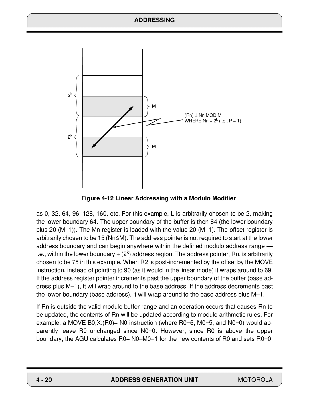 Motorola 24-Bit Digital Signal Processor, DSP56000 manual Linear Addressing with a Modulo Modifier 