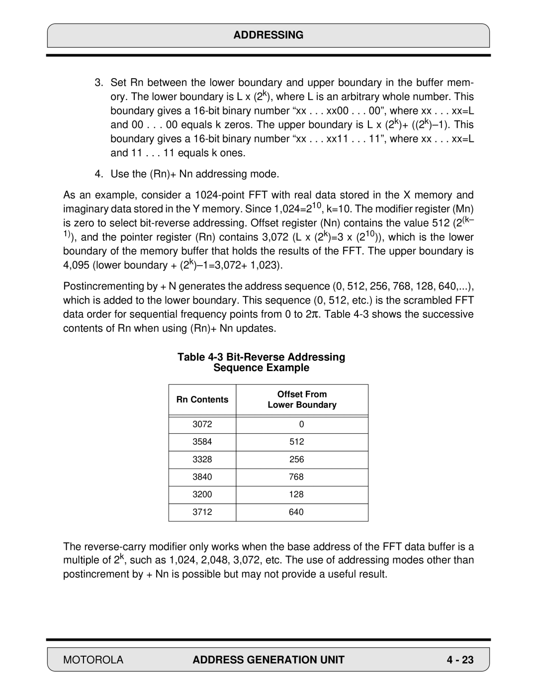 Motorola DSP56000, 24-Bit Digital Signal Processor manual Bit-Reverse Addressing Sequence Example 