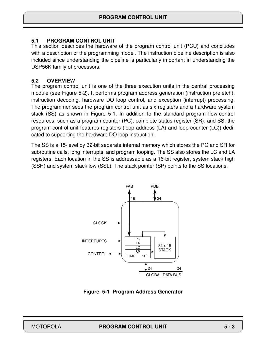 Motorola DSP56000, 24-Bit Digital Signal Processor manual Overview, Program Address Generator 