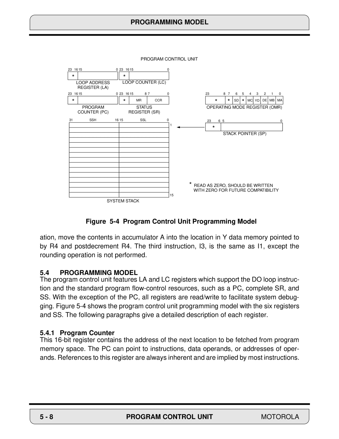 Motorola 24-Bit Digital Signal Processor, DSP56000 manual Program Control Unit Programming Model, Program Counter 