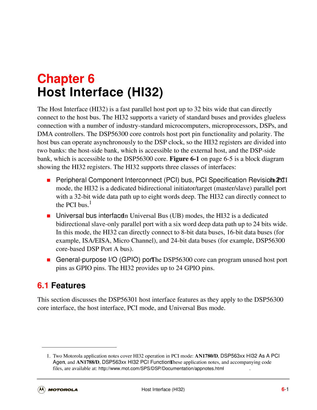 Motorola DSP56301 user manual Features, Host Interface HI32 