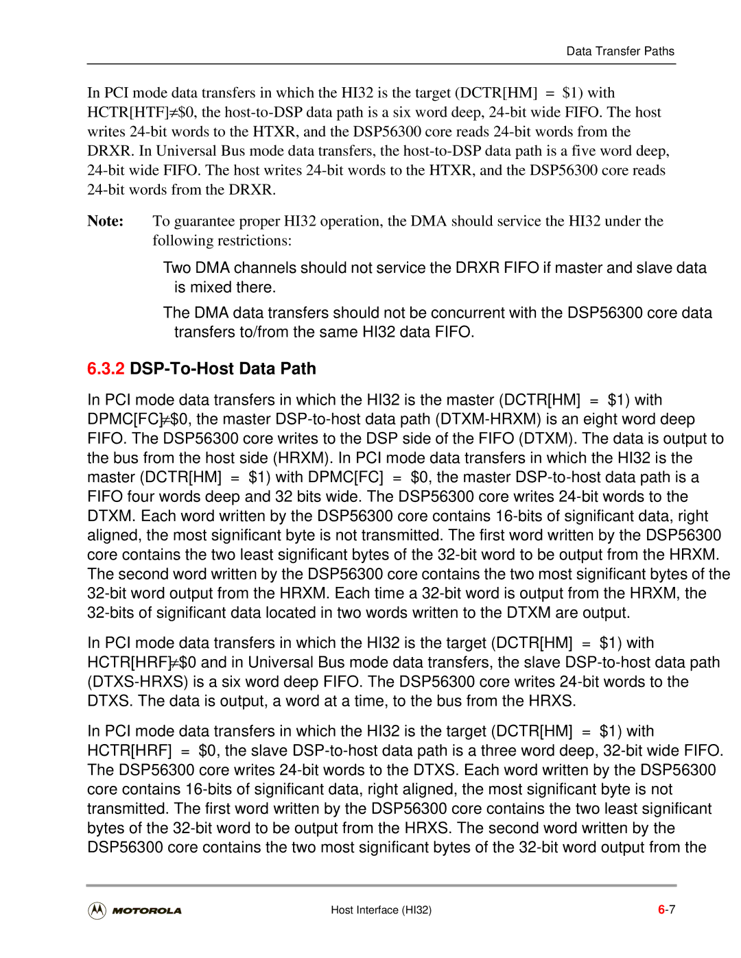 Motorola DSP56301 user manual DSP-To-Host Data Path 