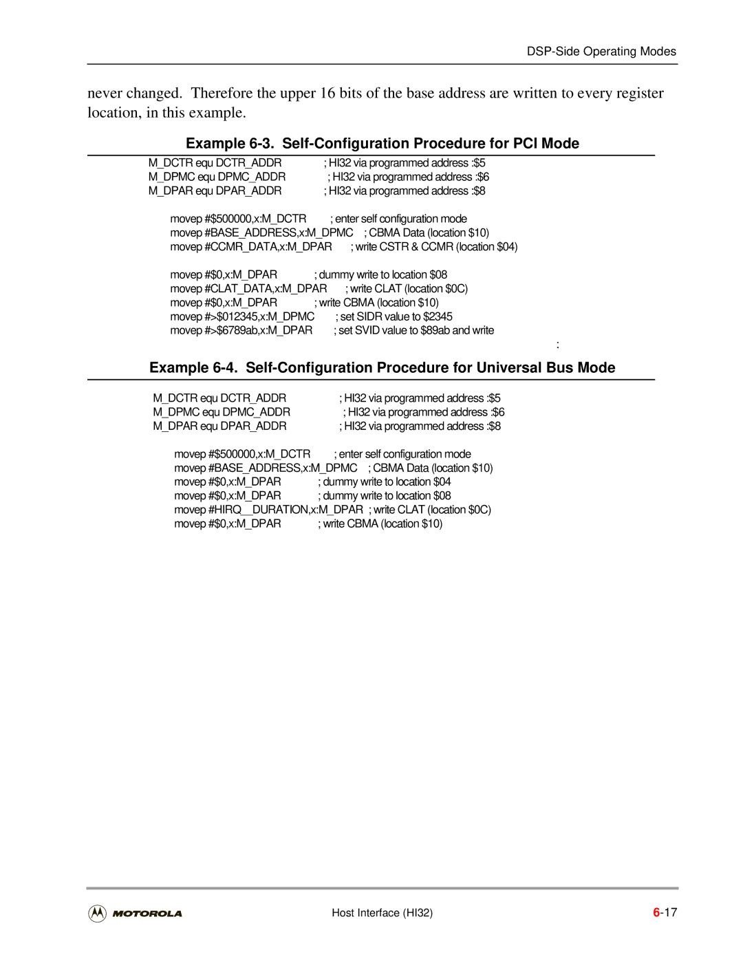 Motorola DSP56301 user manual Example 6-3. Self-Configuration Procedure for PCI Mode 