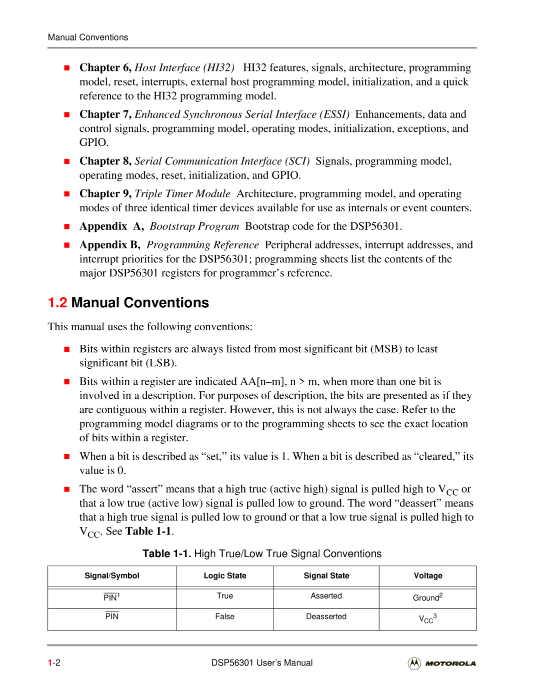 Motorola DSP56301 user manual Manual Conventions, High True/Low True Signal Conventions, Ground2, Pin 