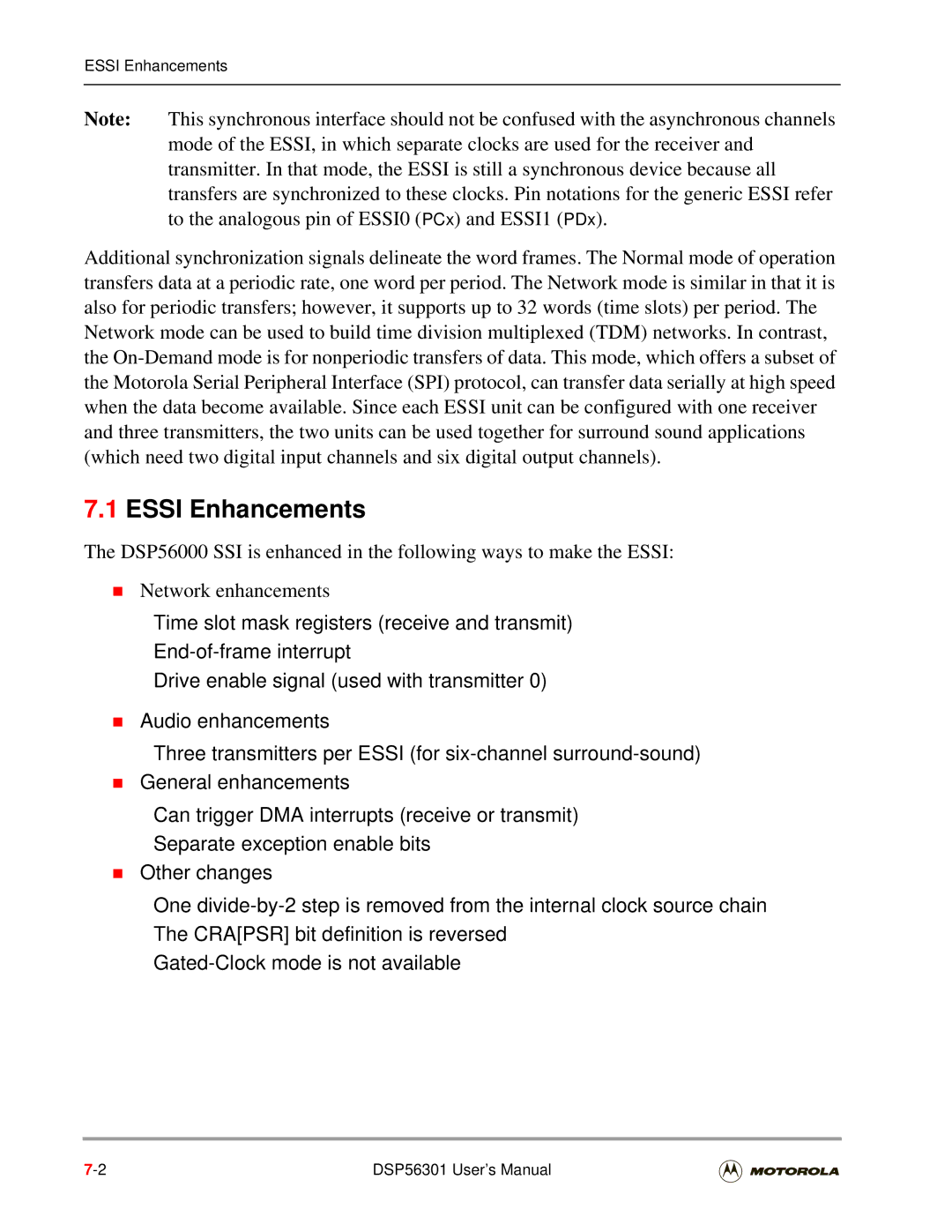 Motorola DSP56301 user manual Essi Enhancements 